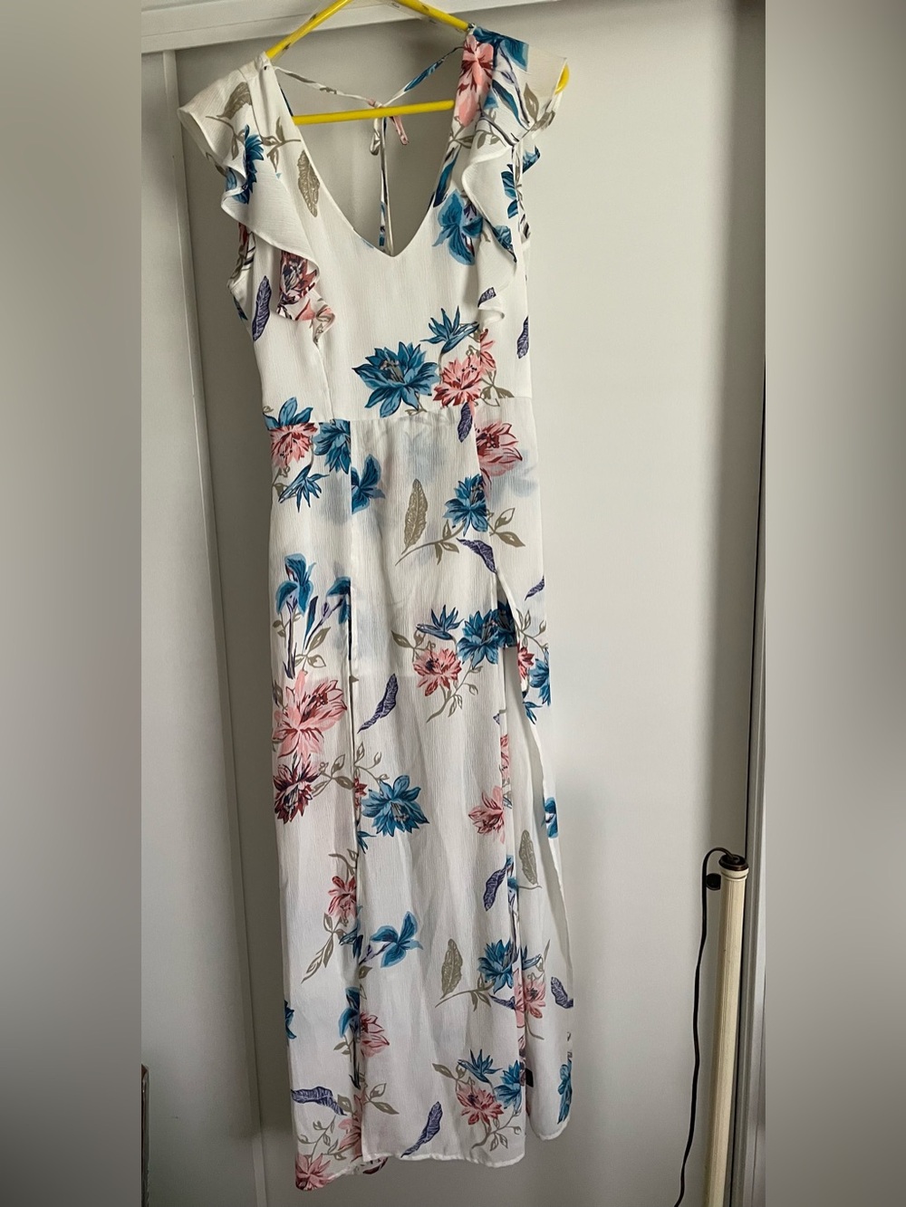 White Floral Dress Romper with Tie Back